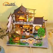 Hongda PC2314 2023 Lastet Design Poetic Charm Kitajski Leseni Miniaturni Komplet za Naredi sam z Lučko za Dekleta